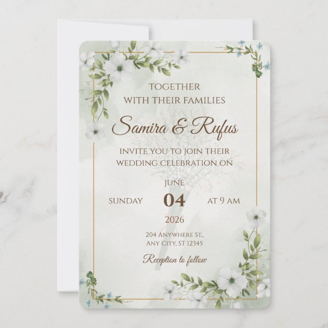 Convite Floral Elegante - Boho Rústico Personalizável (Frente)