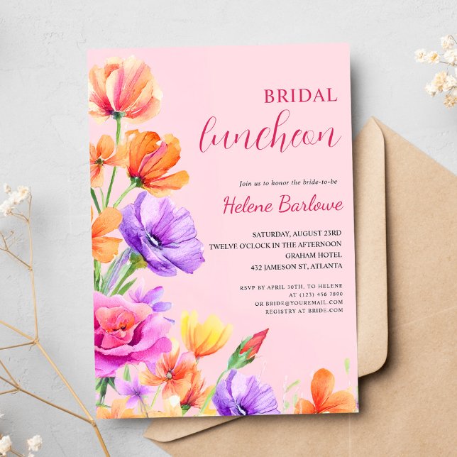 Convite Floral Elegante Boho Wildflower Bridal Luncheon (Floral Elegant Boho Wildflower Bridal Luncheon Invitation)