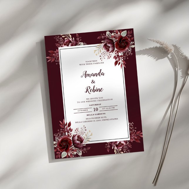 Convite Floral Elegante Burgundy (Criador carregado)