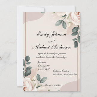 Convite Floral Elegante com Cor de Rosa Suave