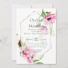 Convite Floral Elegante, cor-de-rosa, Primavera