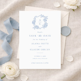 Convite Floral Elegante Crista de Hortênsia Azul Save the 