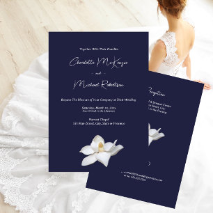 Convite Floral Elegante da Magolia Branca no Casamento do