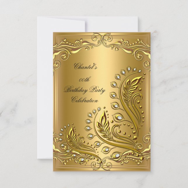 Convite Floral Elegante de Aniversário de Qualquer Idade e (Frente)