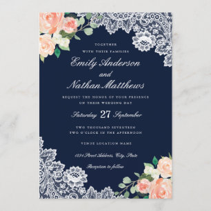 Convite floral elegante do casamento do pêssego d