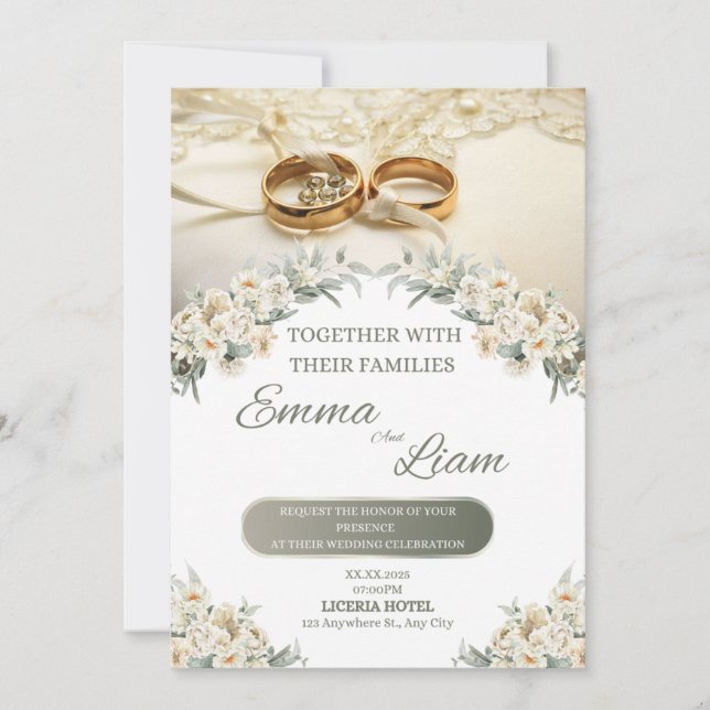 Convite Floral Elegante - Emma & Liam (Frente)