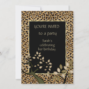 Convite Floral Elegante Leopardo Árvore