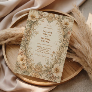 Convite Floral Elegante Neutro Vintage