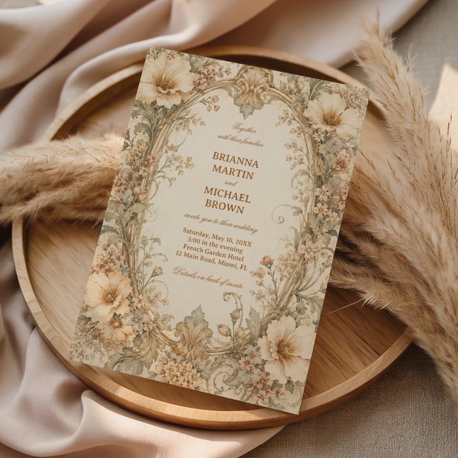 Convite Floral Elegante Neutro Vintage (Criador carregado)