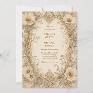 Convite Floral Elegante Neutro Vintage