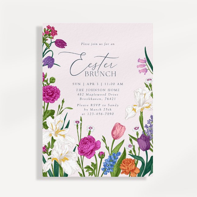 Convite Floral Elegante para Brunch de Páscoa (Criador carregado)