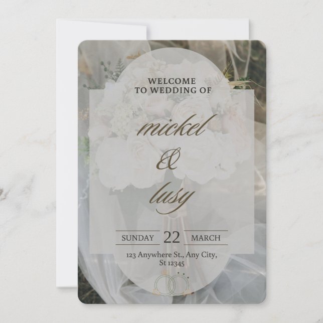 Convite Floral Elegante para Casamento - Rosas e (Frente)