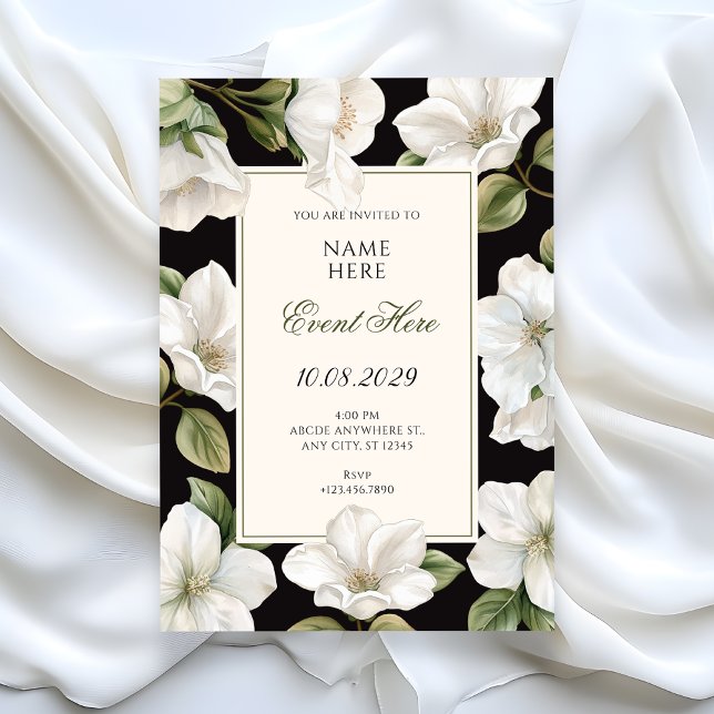 Convite Floral elegante preto e branco (Criador carregado)