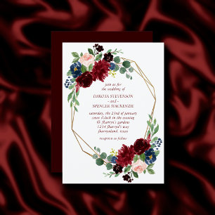 Convite Floral Elegante Quadro Geométrico de Blush Blush