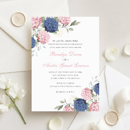 Convite Floral Elegante Rosa & Azul Marinho Hortênsia Casa