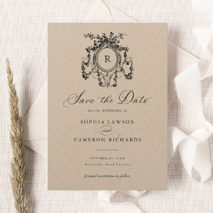 Convite Floral Elegante Rosas Franceses Crest Kraft Data d