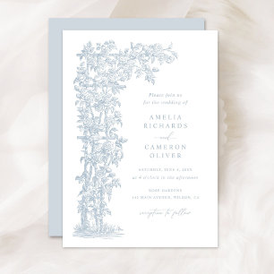 Convite Floral Elegante Rosas Franceses Trellis Blue Weddi