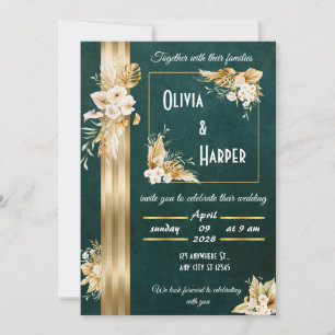 Convite Floral Elegante Verde e Dourado