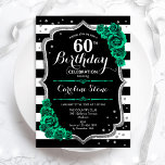 Convite Floral Elegante Verde Silver 60º Aniversário<br><div class="desc">60º Convite de aniversário. Elegante design verde-esmeralda floral com prata brilhante e rosas. Apresenta faixas pretas e brancas e fontes de script. Perfeito para uma comemoração de dia das mulheres na moda. Pode ser personalizado para qualquer idade! Impressos convites Zazzle ou modelo de impressão digital instantânea para download.</div>