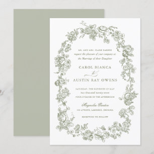 Convite Floral Elegante Vintage Rosas de Sage Francês Casa