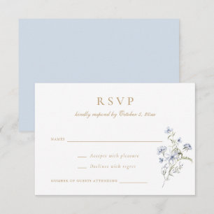 Convite Floral Elegante Wildflower Dusty Blue Weding RSVP