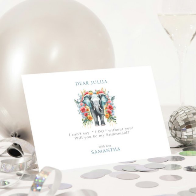Convite Floral Elephant Bay Azul Você Será Minha Dama de H (Criador carregado)