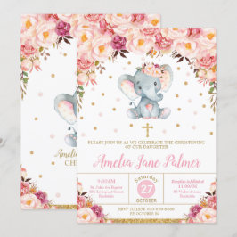 Convite Floral Elephant Christening Baptism Girl