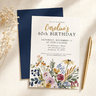 Convite Floral em Aquarela de Outono para 60º Aniversário
