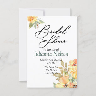 Convite floral em aquarela laranja e amarelo