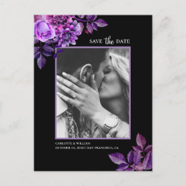 Convite floral em aquarela preto e roxo para Save 