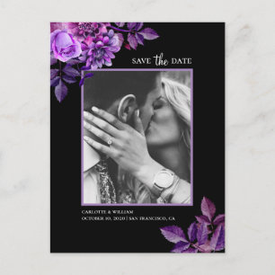 Convite floral em aquarela preto e roxo para Save