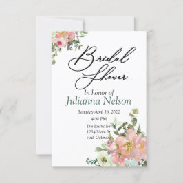 Convite floral em aquarela tons rosa e casca de ov