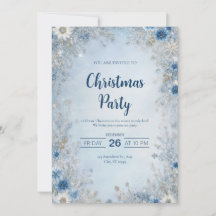 Floral em Azul Prateado Floco de Neve Casamento de