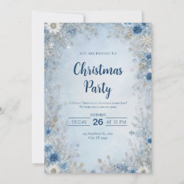 Convite Floral em Azul Prateado Floco de Neve Casamento de