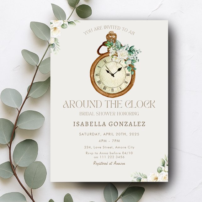 Convite Floral em volta do Chá de panela do relógio (Floral Around the Clock Bridal Shower Invitation)