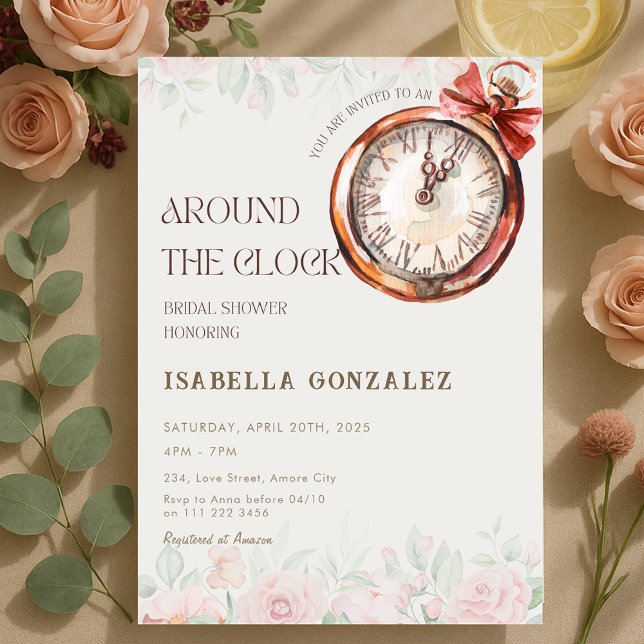 Convite Floral em volta do Chá de panela do relógio (Floral Around the Clock Bridal Shower Invitation)