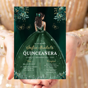 Convite Floral Emerald Green Dress Birthday Quinceanera