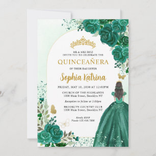 Convite Floral Emerald Green Princess Birthday Quinceanera