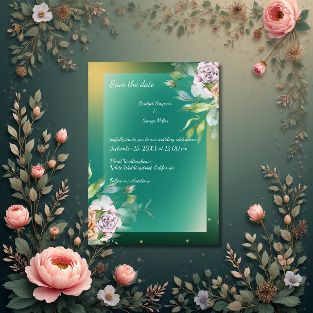 Convite Floral emerald greenery índia rosa casamento invit (Criador carregado)