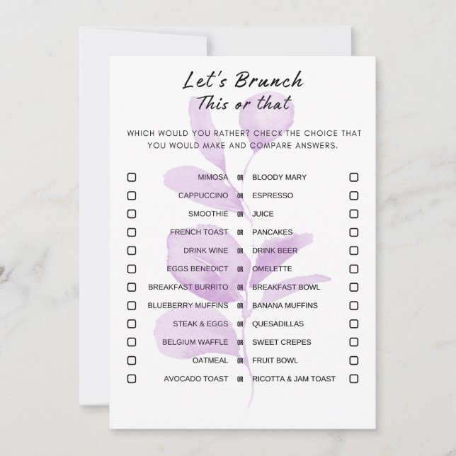 Convite Floral Este Ou Aquele Jogo Da Festa De Brunch (Frente)