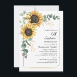 Convite Floral Eucalyptus Sunflower 60th Festa de aniversá<br><div class="desc">Eucalyptus Sunflower Script 60th Aniversário Convite para 60º Aniversário que você pode personalizar facilmente com os detalhes de seu partido clicando no botão "Personalizar". Apresentando um brilho amarelo floral e verde suculente com uma estrutura geométrica de folha de ouro e tipografia moderna</div>
