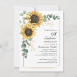 Convite Floral Eucalyptus Sunflower 60th Festa de aniversá<br><div class="desc">Eucalyptus Sunflower Script 60th Aniversário Convite para 60º Aniversário que você pode personalizar facilmente com os detalhes de seu partido clicando no botão "Personalizar". Apresentando um brilho amarelo floral e verde suculente com uma estrutura geométrica de folha de ouro e tipografia moderna</div>