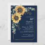 Convite Floral Eucalyptus Sunflower Script 60th Birthday<br><div class="desc">Eucalyptus Sunflower Script 60th Aniversário Convite para 60º Aniversário que você pode personalizar facilmente com os detalhes de seu partido clicando no botão "Personalizar". Apresentando um brilho amarelo floral e verde suculente com uma estrutura geométrica de folha de ouro e tipografia moderna</div>