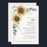 Convite Floral Eucalyptus Sunflower Script 60th Birthday<br><div class="desc">Eucalyptus Sunflower Script 60th Aniversário Convite para 60º Aniversário que você pode personalizar facilmente com os detalhes de seu partido clicando no botão "Personalizar". Apresentando um brilho amarelo floral e verde suculente com uma estrutura geométrica de folha de ouro e tipografia moderna</div>