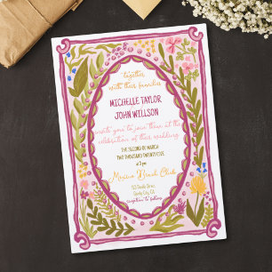 Convite Floral Excêntrico Única Caprichosa Doodle Desenhad