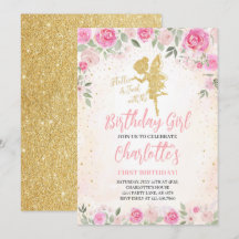 Floral Fairy Birthday Dourada Glitter