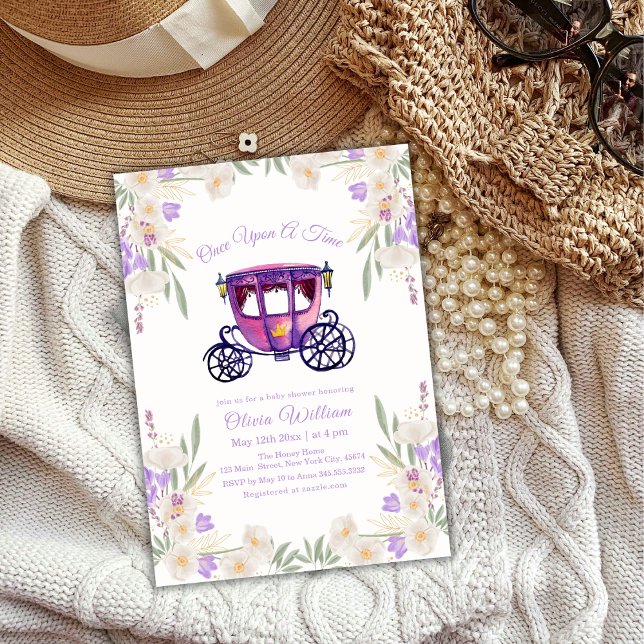 Convite Floral Fairytale Princesa Chá de fraldas Carruagem (Floral Fairytale Princess Carriage Baby Shower Invitation)