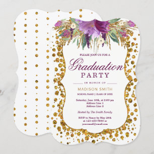 Convite Floral Faux Dourada Glitter Confetti Festa de form