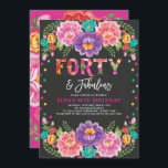 Convite Floral Fiesta 40 e Fabulosa aniversário de 40 anos<br><div class="desc">Convite para aniversário de 40 anos Fiesta Apresentando vibrante arranjo floral de cor d'água inspirado no México e confete colorido</div>
