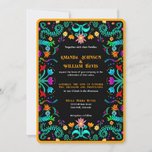 Convite Floral Fiesta Mexicana Folk Art Wedding